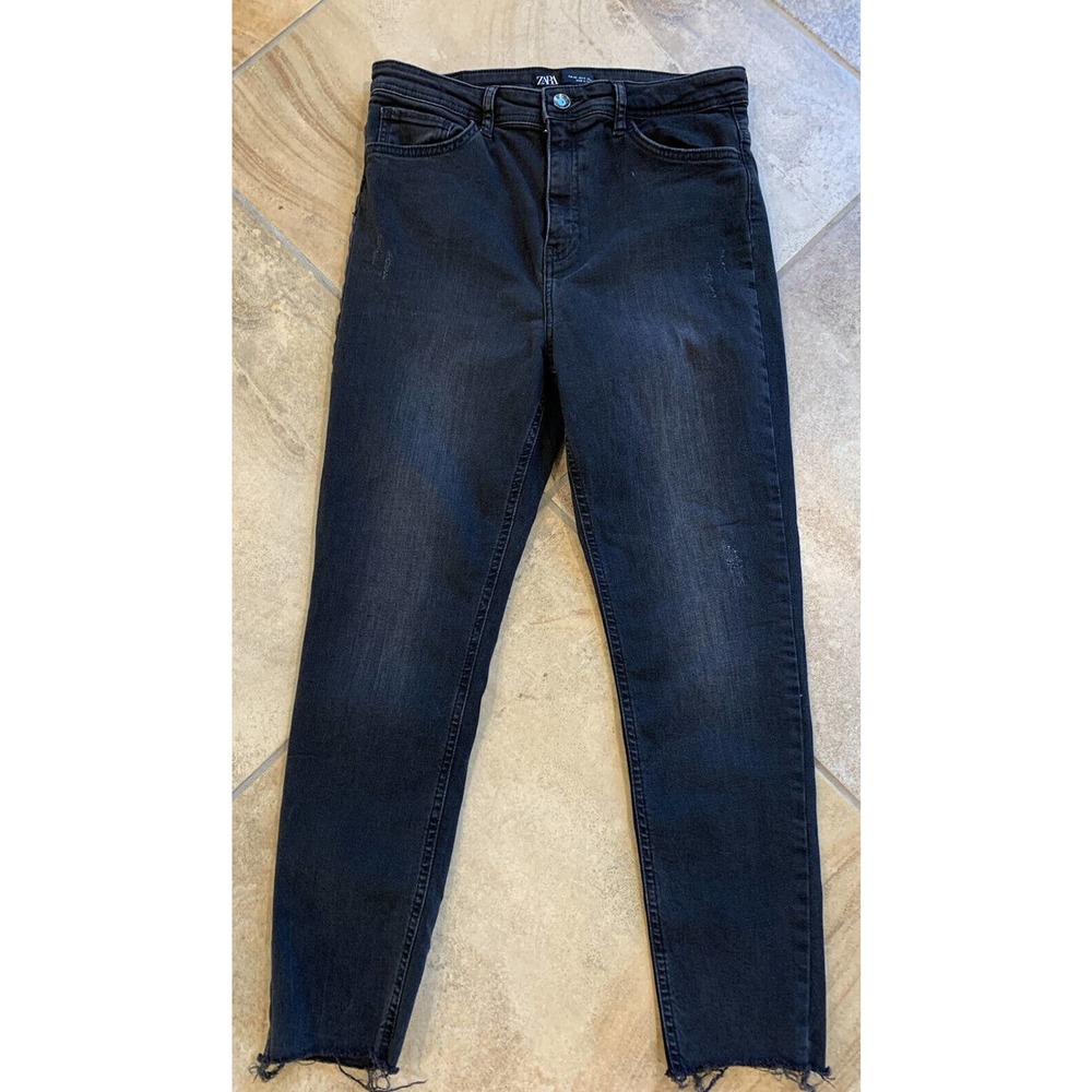zara women 8 Black high rise skinny raw hem jeans Y